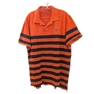 American Eagle Striped Polo Shirt Orange Navy Mens XXL Athletic Fit